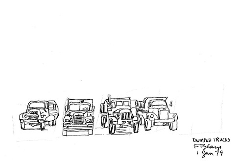 drawing by Tom Sharp - Dumped Trucks