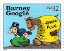 on this U.S. postage stamp, Barney Google leads his horse, Spark Plug, covered in a ragged yellow blanket