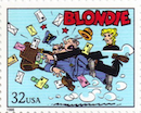 on this U.S. postage stamp, Blondie watches Dagwood as he collides into Mr. Beasley, the mailman, mail flying into the air
