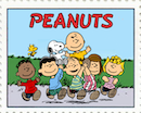 the Peanuts characters (Franklin, Lucy, Linus, Peppermint Patty, and Sally) raise Snoopie and Charlie Brown on their shoulders