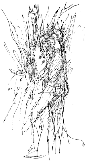 drawing of a person mingling with a tree