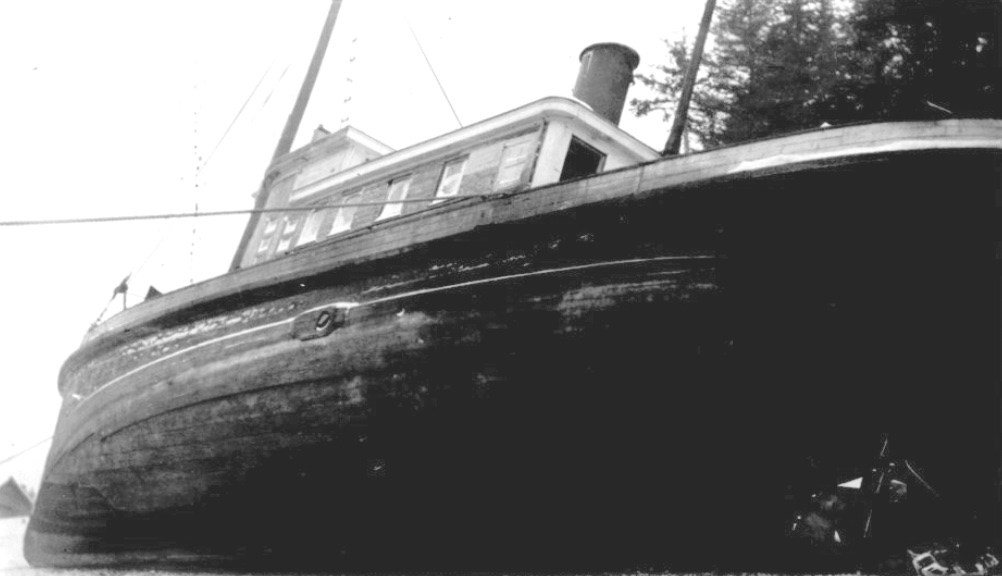 Wooden steamship leaning over