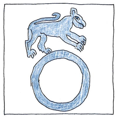 Drawing of a lion on a ring, from an Egyptian cosmetic kit