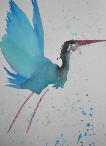watercolor by the author of a blue heron