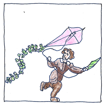 Drawing of a boy flying a kite, based on an engraving by Johann Michael Voltz, 1828