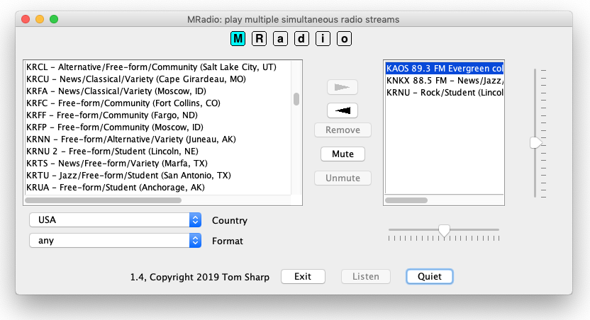 screen capture of the MRadio interface