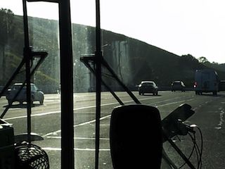 Traffic in front of the bus