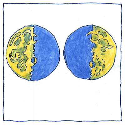 Drawing of two phases of the moon, after an image by Galileo