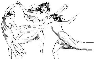 three dancers, moving