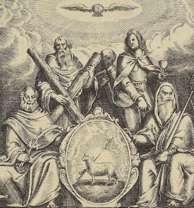Section of the frontispiece of the King James Bible printed in 1611 by Robert Barker