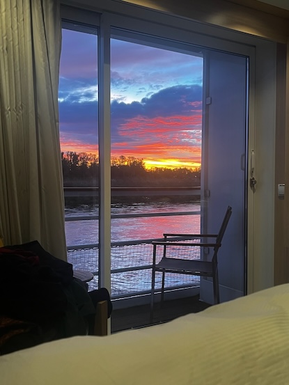 Sunrise from our stateroom on the Beyla