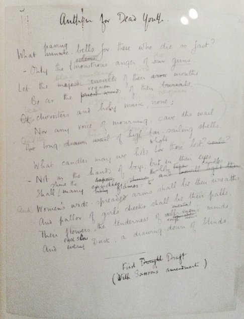 Manuscript of poem by Wilfred Owen with edits by Siegfried Sassoon
