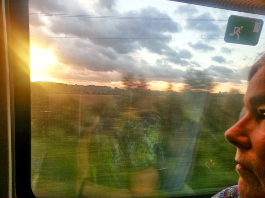Sunset from the train between Orange and Paris