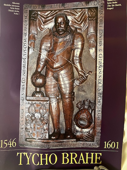 Poster of the Tycho Brahe plaque in the Church of our Lady before Týn on Old Town Square, Prague, where his bones are buried