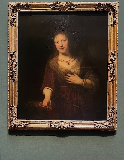 Saskia with a Red Flower, by Rembrandt, 1641, in the Old Masters Gallery, Dresden