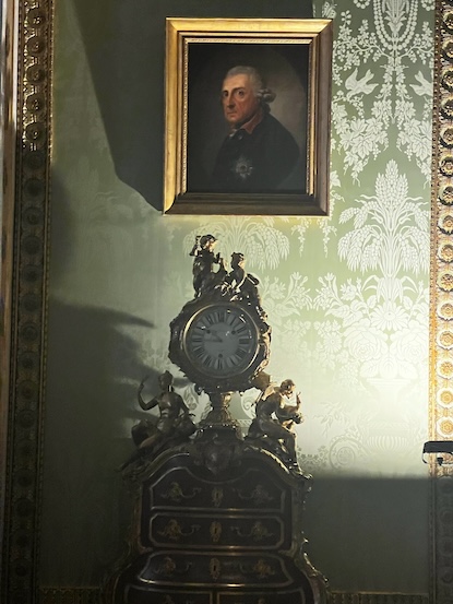 Portrait of Frederick the Great and an ornate clock in his bedroom, Sanssouci